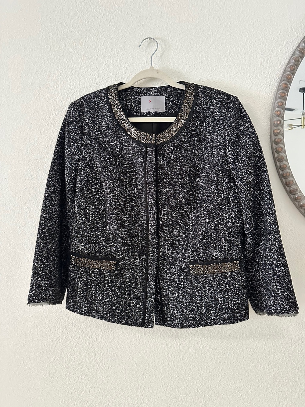 Classiques Entier Black Tweed Embellished Collar Jacket